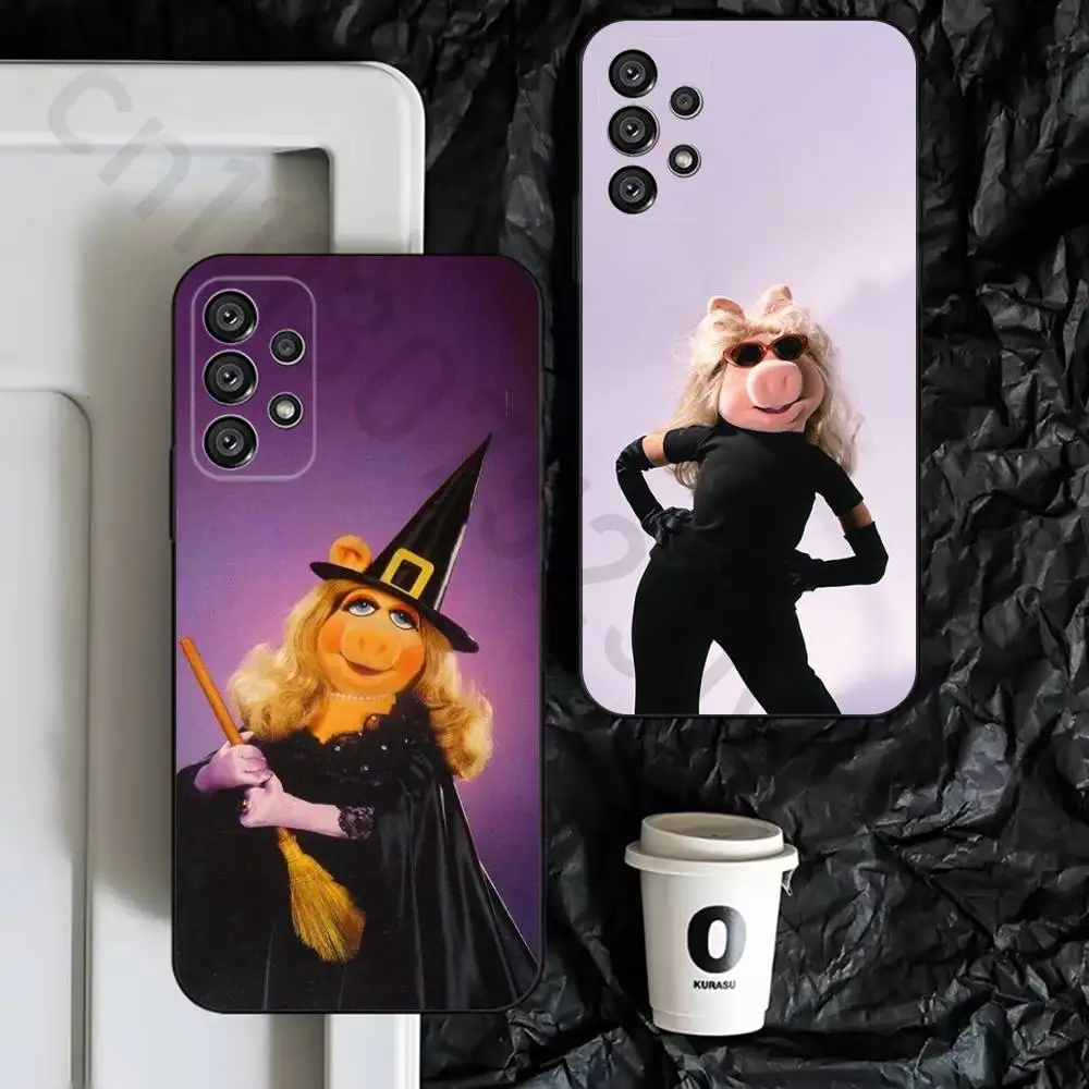 Miss P-Piggy Cute Print  Phone Case for Samsung S25 S24 S23 FE S22 S21 S20 FE plus Ultra Black soft shell