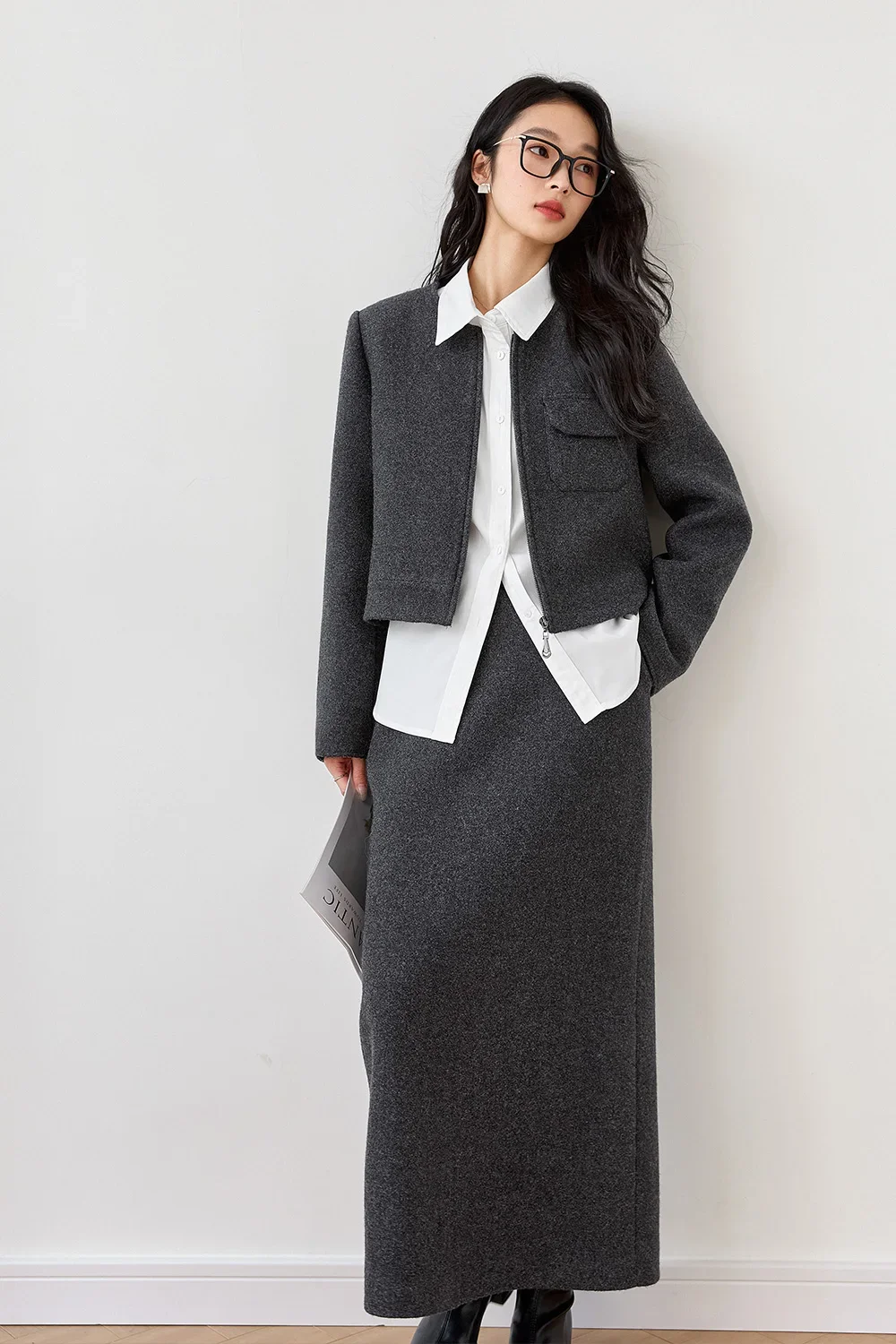 VINMLY Women Casual Simple Blazer and Long Skirts Suit Vintage Business Suit Jackets Straight Skirt Two Pieces Female Outfits