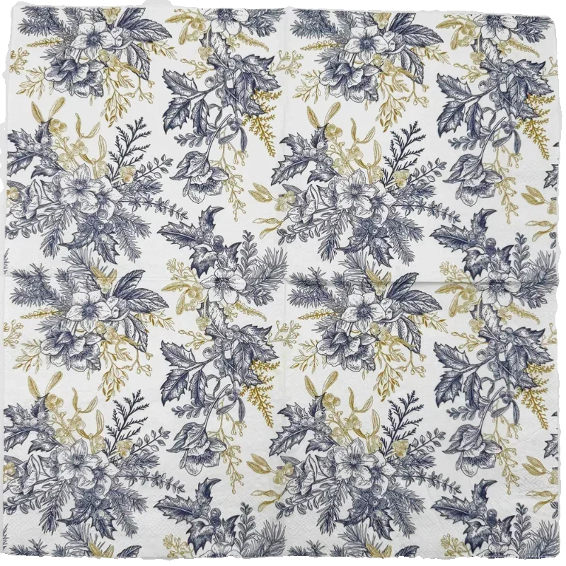 20 قطعة/الحزمة 2-Ply الذهب بلوم الأزرق المطبوعة منديل تحديد الموقع حفل زفاف كأس للنبيذ زهرة ورقة DIY Decoupage ورقة