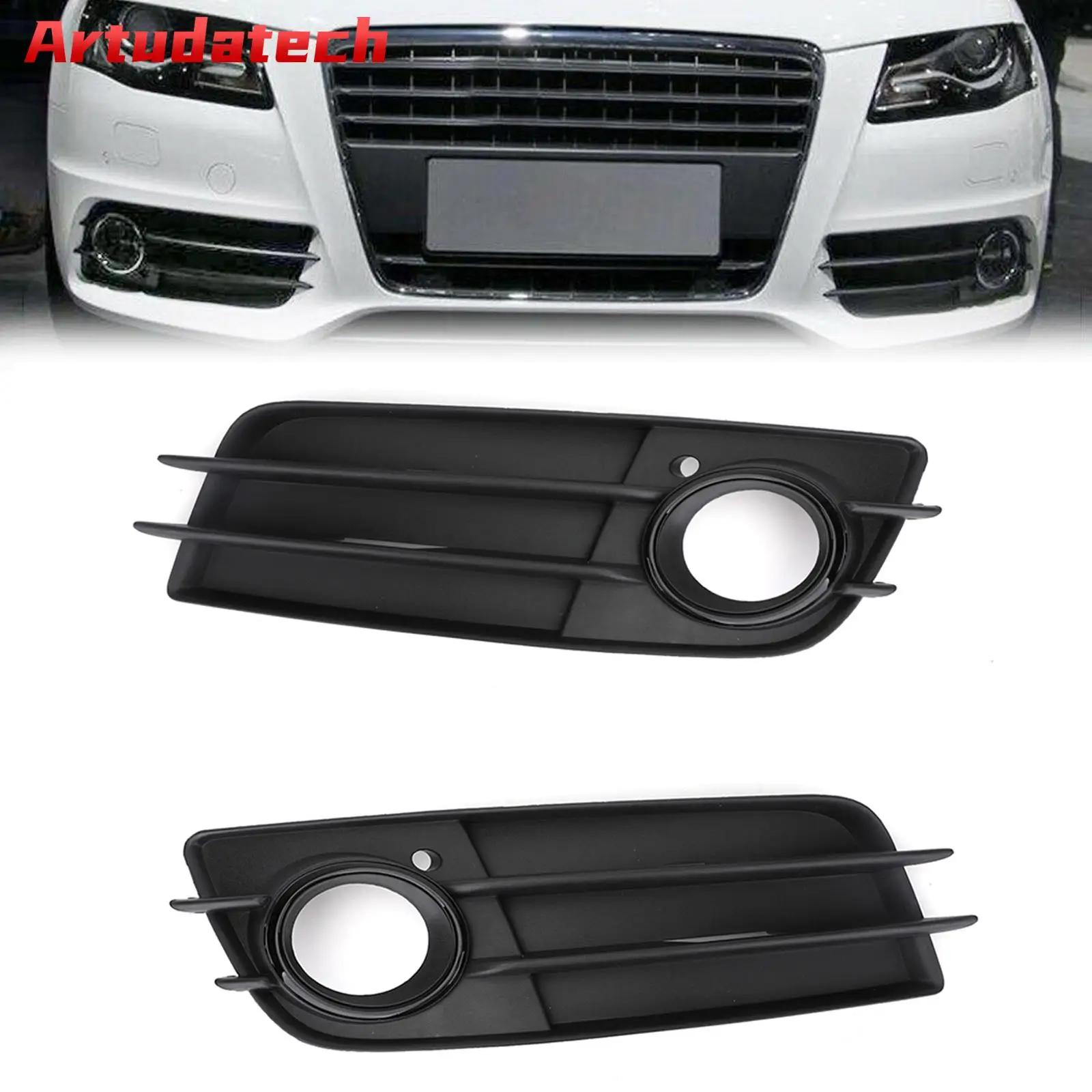 

Artudatech 2PCS Front Bumper Black Fog Light Grille Cover For Audi A4 S-LINE S4 2008-12