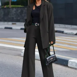 Office Business Suit Outfits Autumn Jacket Blazer Casual Wide Leg Pants Two-piece Fashion Women's Trousers Set