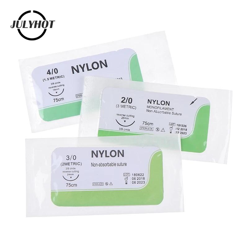 12PCS 2/0 3/0 4/0 Needle Suture Nylon Monofilament Non-injured Suture Medical Thread Suture for Medical Surgical Suture Tool