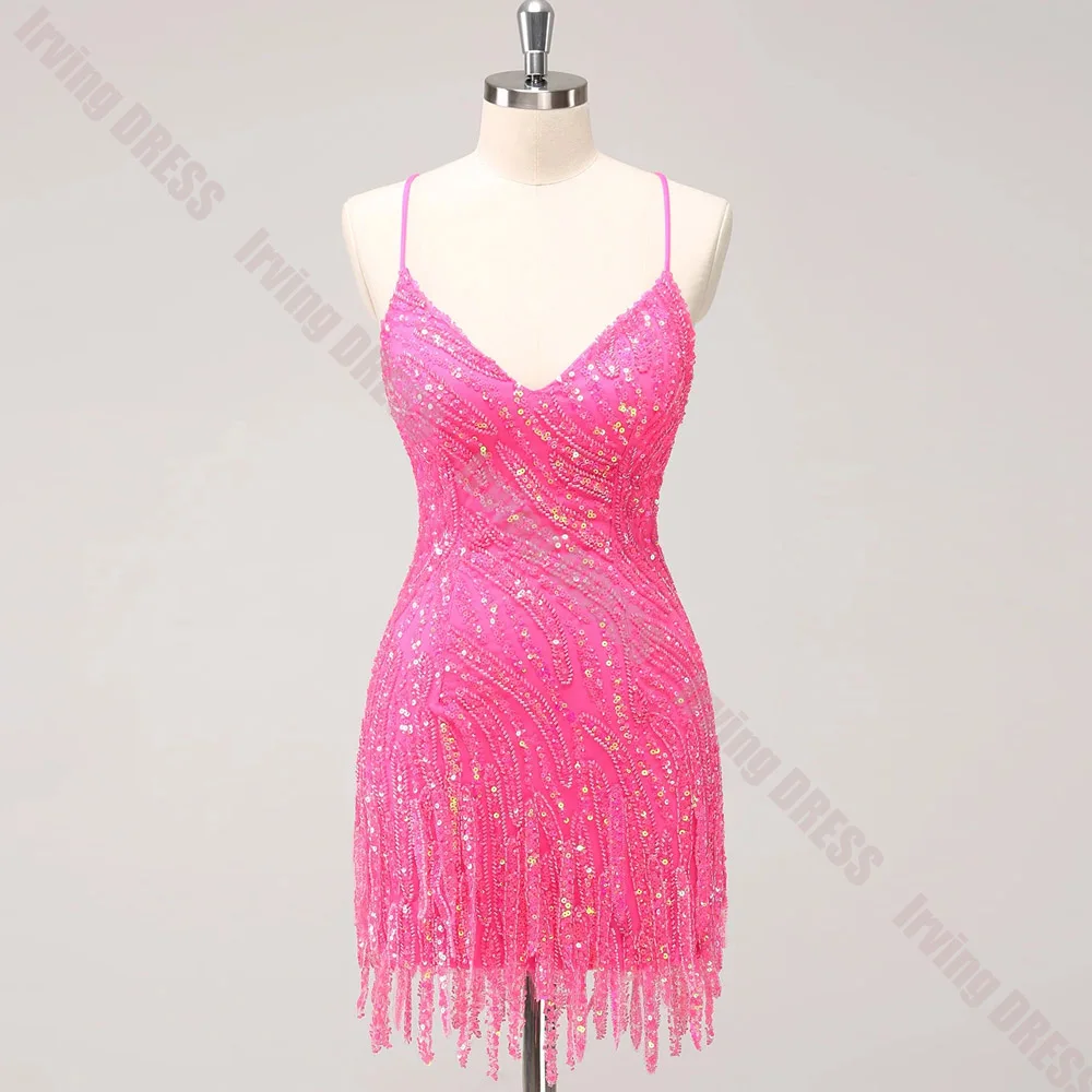 Customized Homecoming Dresses Summer V Neck Spaghetti Strap Sequined Women Mini Prom Gowns Party Graduation Evening Dresses 2026