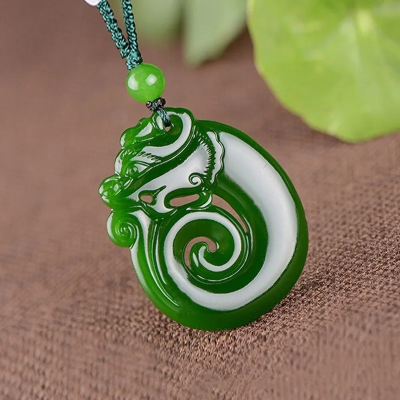 

Natural Green Double-sided Hand-carved Dragon Jade Pendant Fashion Boutique Jewelry Men and Women Necklace Gift Accessories