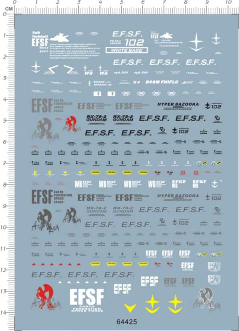 

Water Slide Decal for Gundam MG RX-78-2 EFSF Ver.2.0 GDM Model Kit 64425