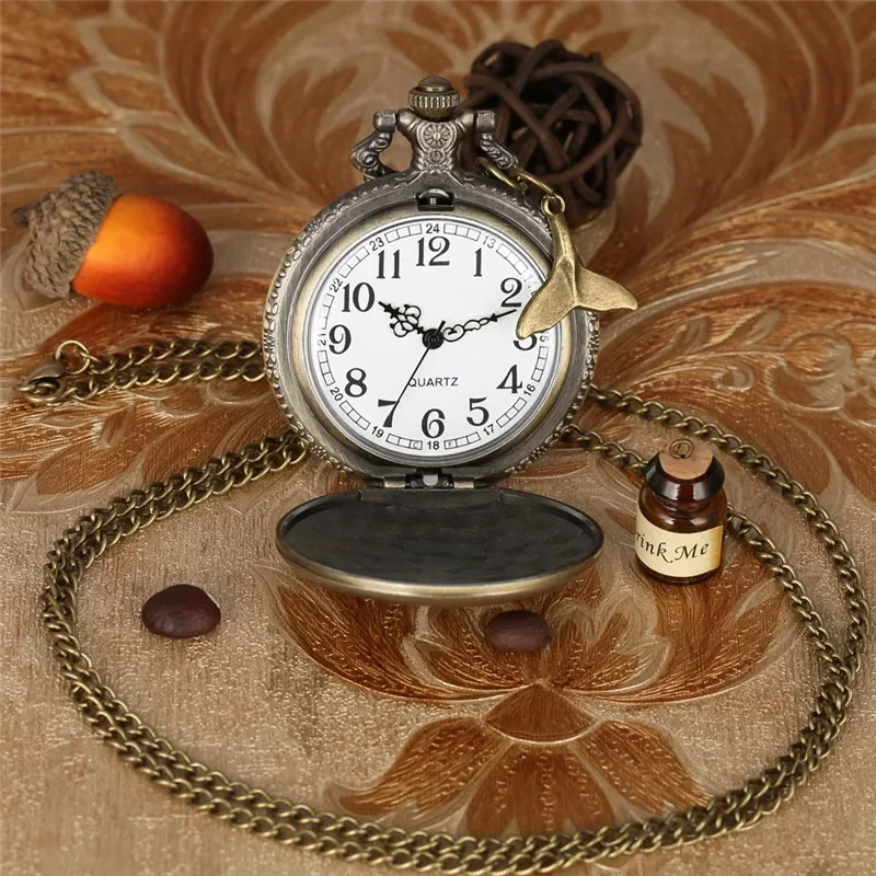 Steampunk Fish Design Full Hunter Quartz Pocket Watch for Men Women Sweater Necklace Chain Pendant Fish Tail Full Hunter Clock