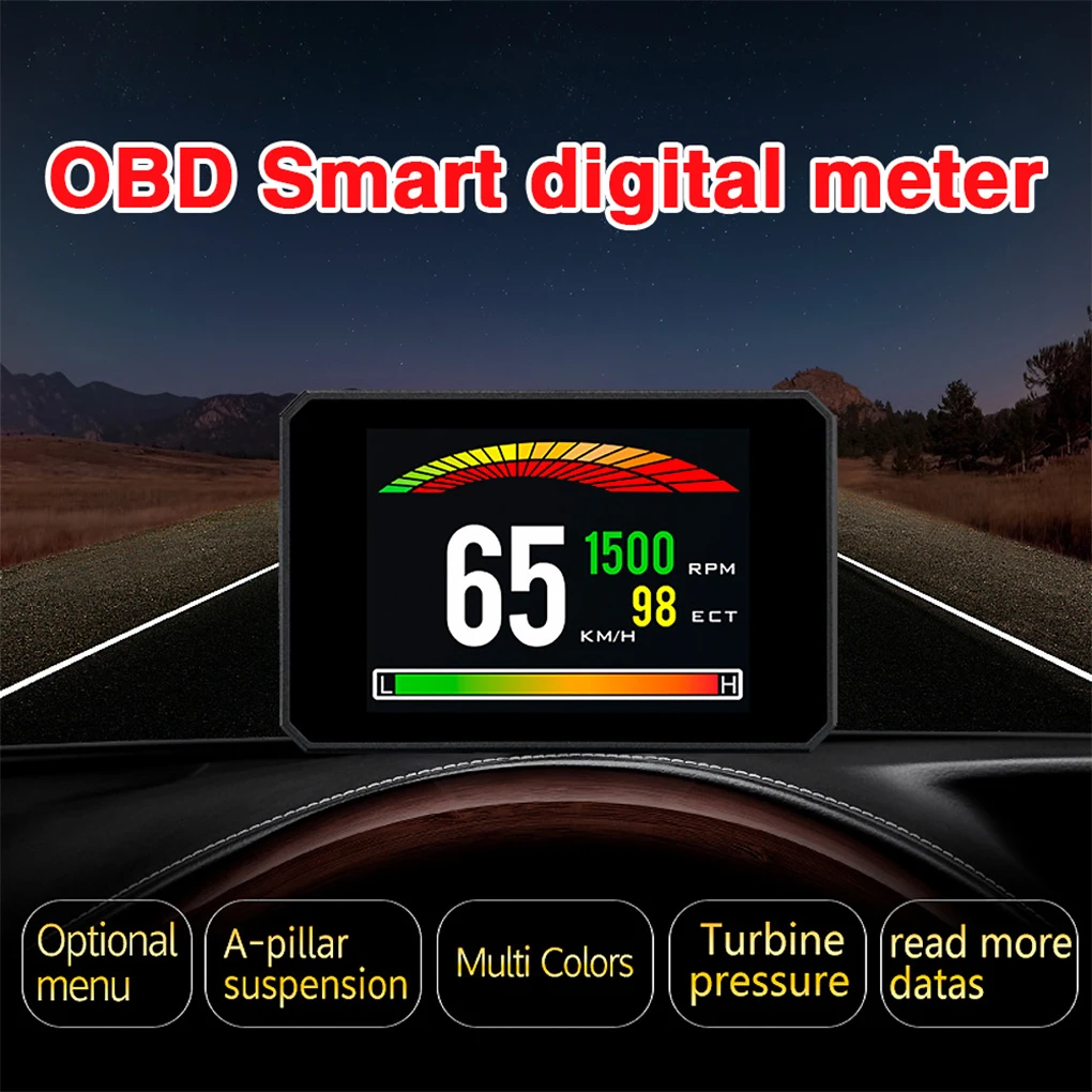 Display Digital Car Temperature Fuel OBD Head Gauge Speed Measure