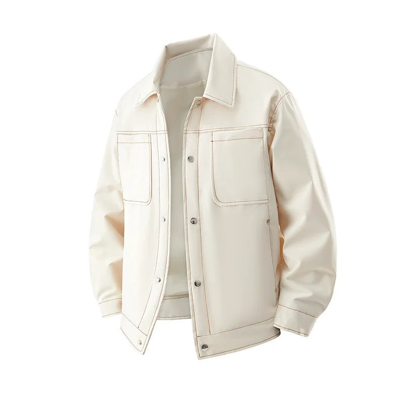 

American Style Motorcycle Baseball Jacket Washed Leather Coat Men Loose Collar Pilot Jacket