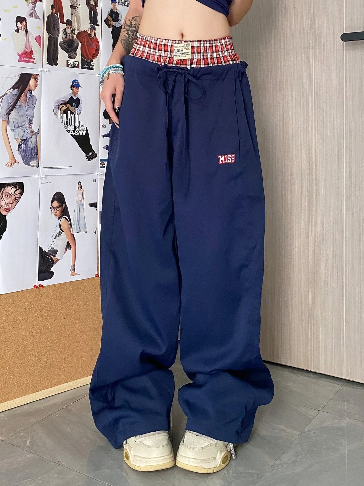 

ZHISILAO New Patchwork Wide Leg Straight Pants Women Vintage Loose Y2K Cargo Pants Autumn 2024