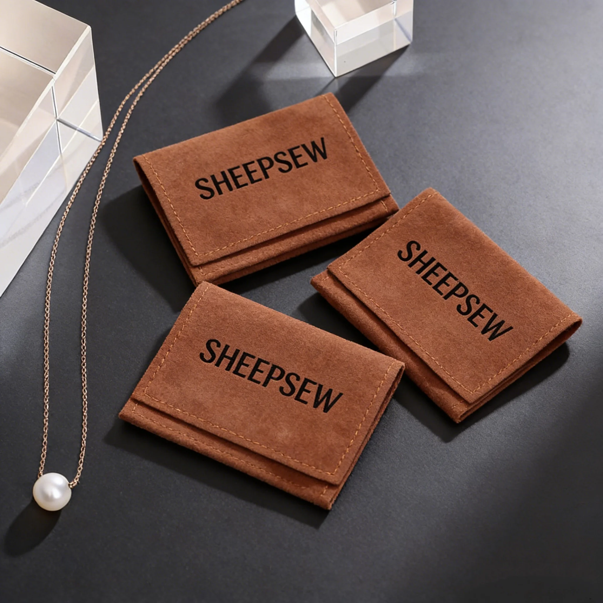 

SHEEPSEW Brown Debossed Microfiber Envelope Jewelry Pouch - Custom Logo Available for Jewelry Protection