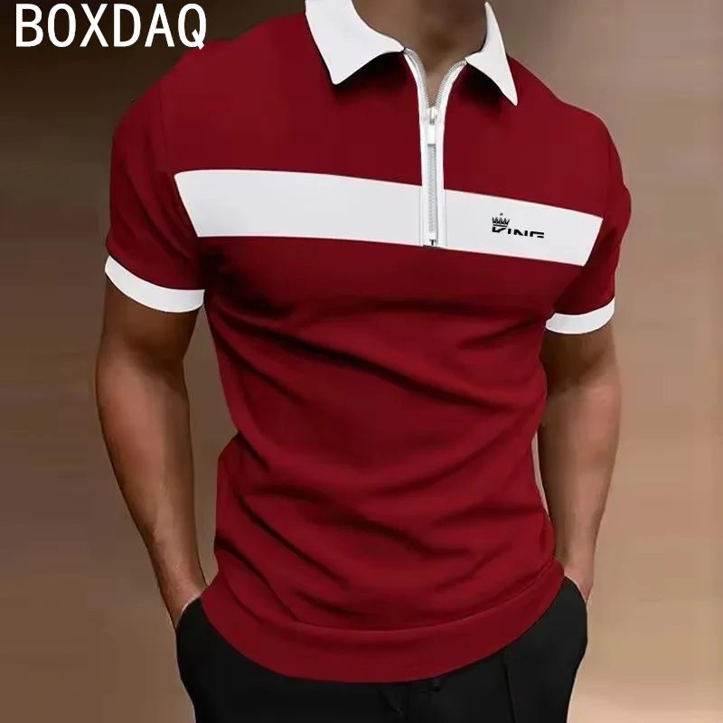 2025 Summer Hot-selling New Men Polo shirts Fashion Classic Striped Print Casual Polos Men's Big Size Short Sleeve Zipper Polos