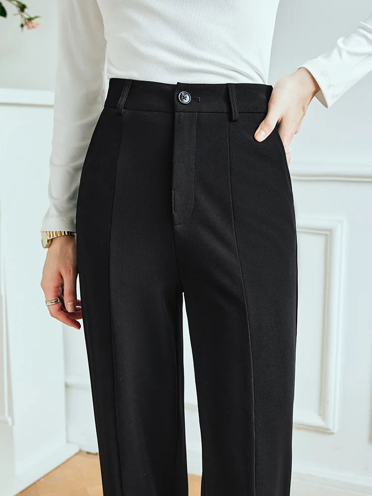 OLrain Black Suit Pants for Woman Autumn Fall Trousers 2025 Ladies High Waist Straight Split Hem Dress Pants Ladies O23QK80085