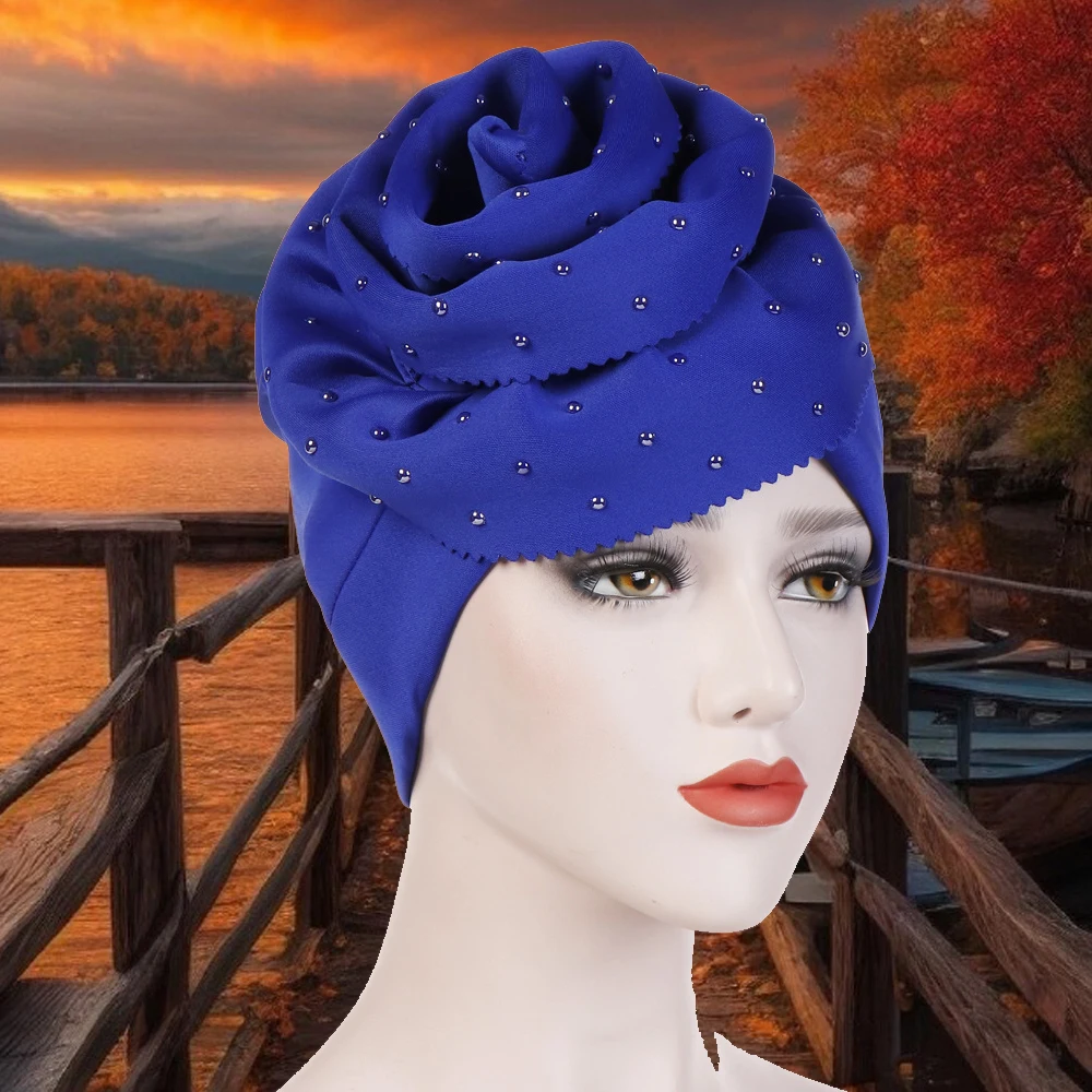 

Модный мусульманский женский хиджаб с большим цветком, химиотерапия, капот, индийский тюрбан, африканская шляпа от выпадения волос, повязка на голову, шарф, женские аксессуары для вечеринок