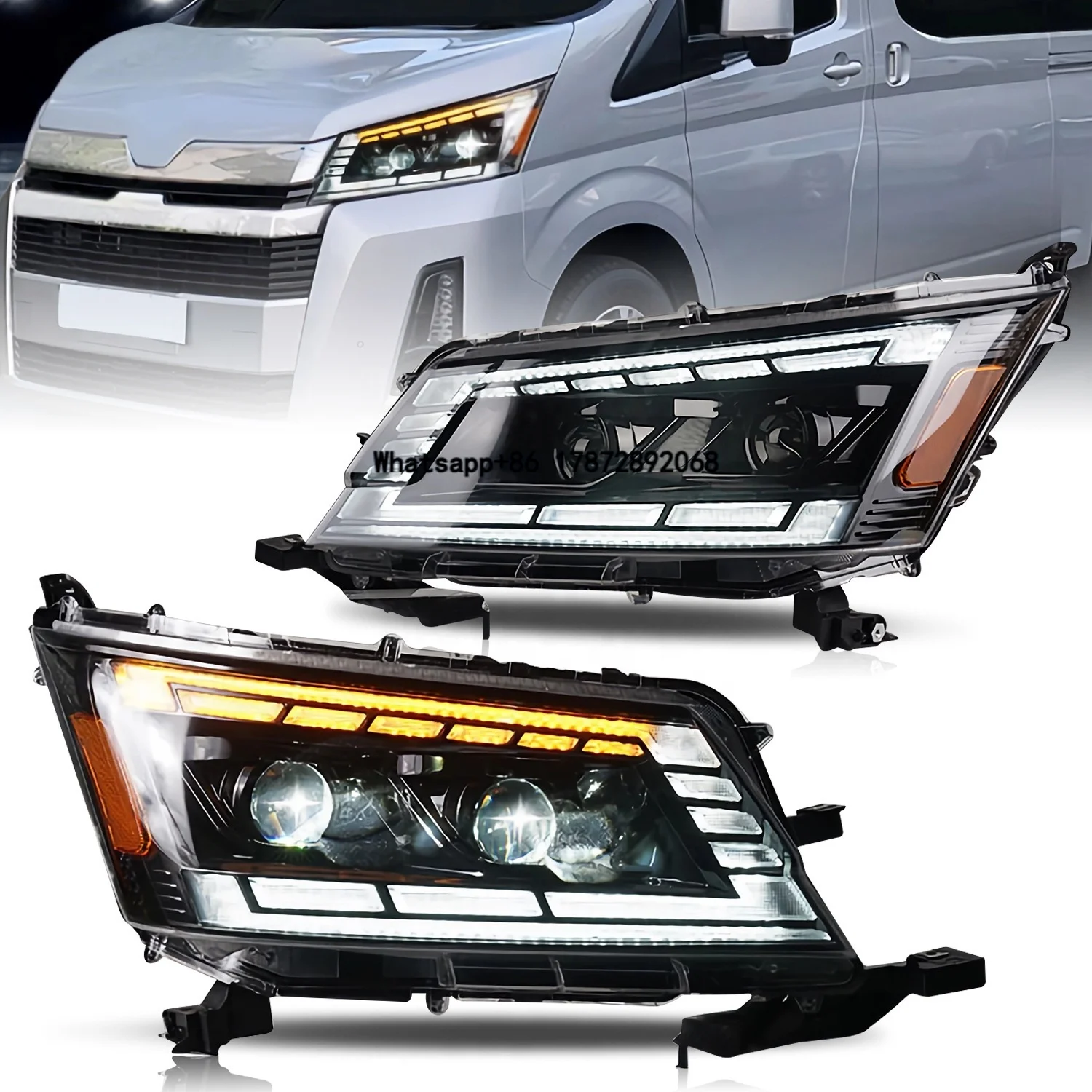

Headlight for Hiace 2020+ Head Lamp Dual Bulb Design with Sequential Turn Signal & Dynamic DRL Running Light