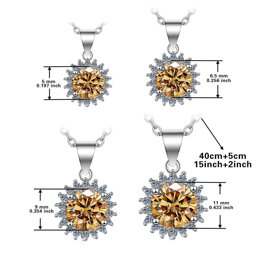 Champagne Sunflower GRA moissanite Pendant S925 silver Platinum plating Charm Party Wedding Pendants Necklace Women Jewelry