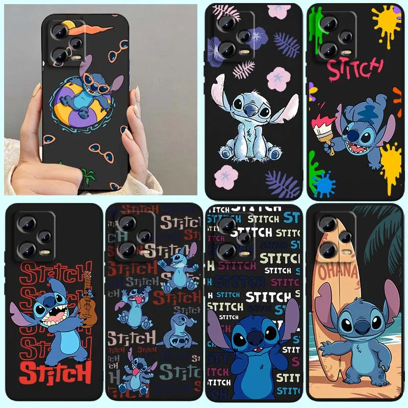 

Anime Lilo Stitch Cute Phone Case For Xiaomi Redmi Note 14 13 12 12S 11E 11 11S 11T Pro Plus 4G 5G Black Soft TPU Cover