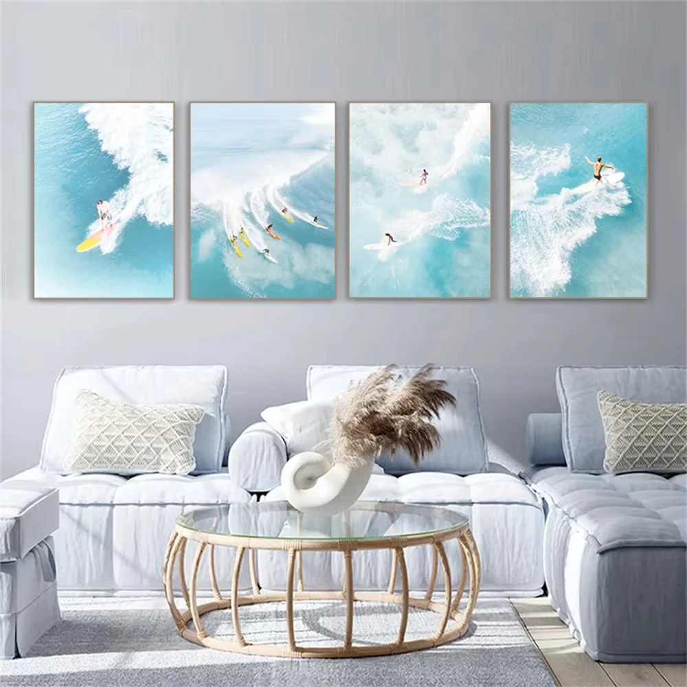 Sea View Surfing Wall Art Canvas Painting Summer Surfing Sports Wave Poster Print Nordic Mural Bedroom Home Decoration Pictures