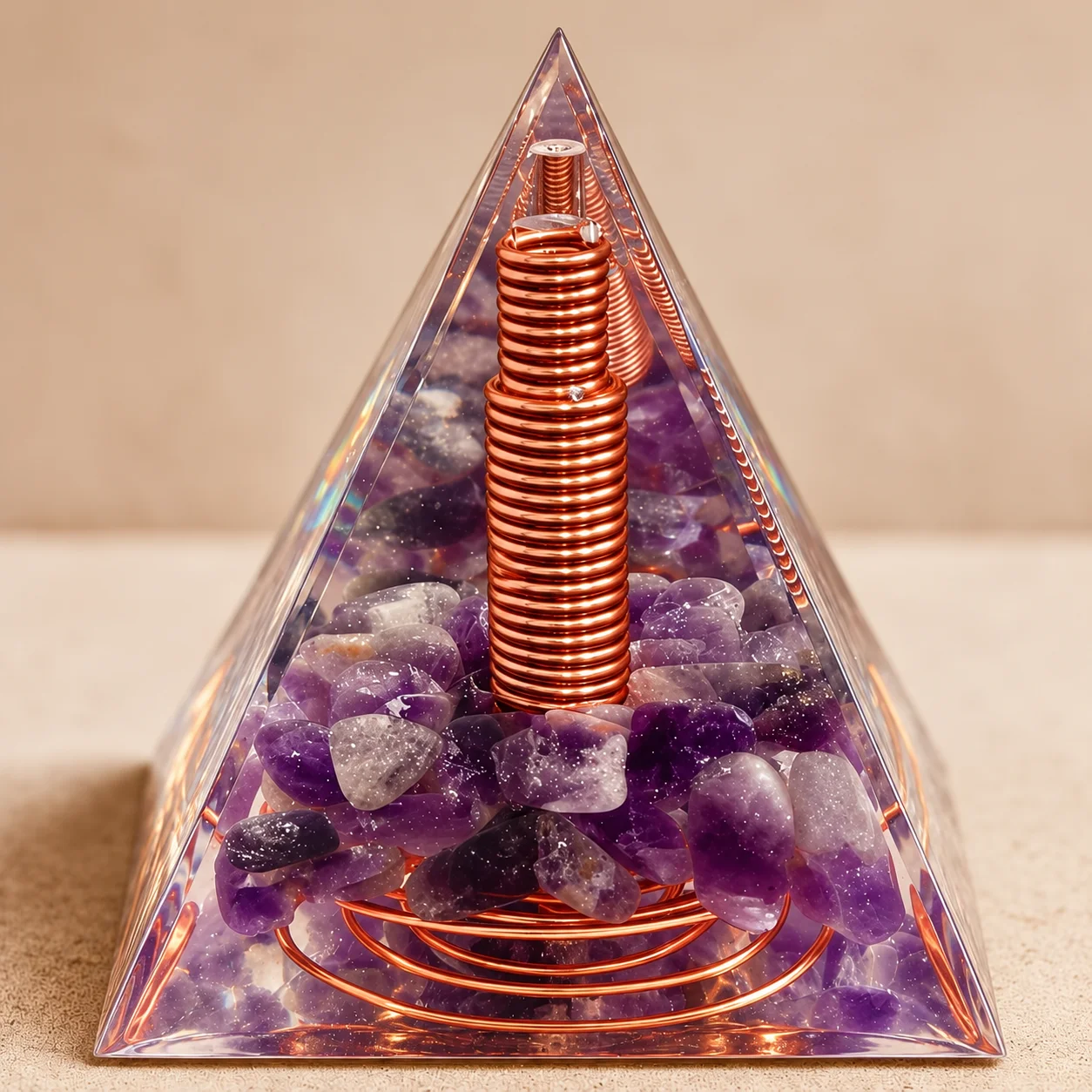 1pc Orgonite Pyramid With Amethyst, Energy For Yoga, Crystal Gifts, Crystals For Home Office Decoration, Balance Your Energy