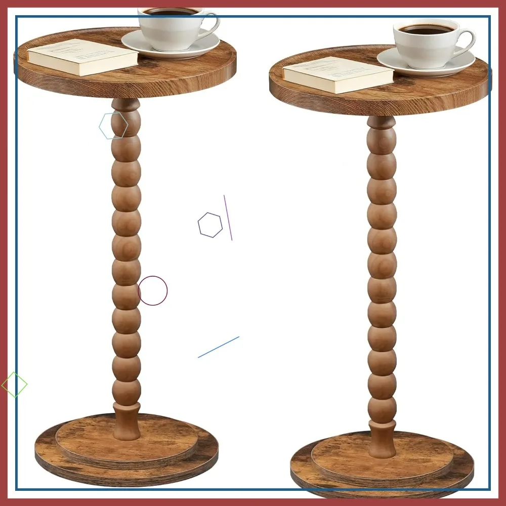 

Набор из 2-х маленьких круглых приставных столиков с ножками из массива дерева, столики-мартини для гостиной, спальни, дивана в деревенском стиле, коричневый цвет.