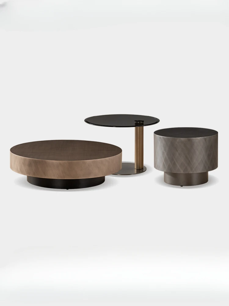 

Modern minimalist clubhouse living room home coffee table combination size round tempered glass metal baking paint