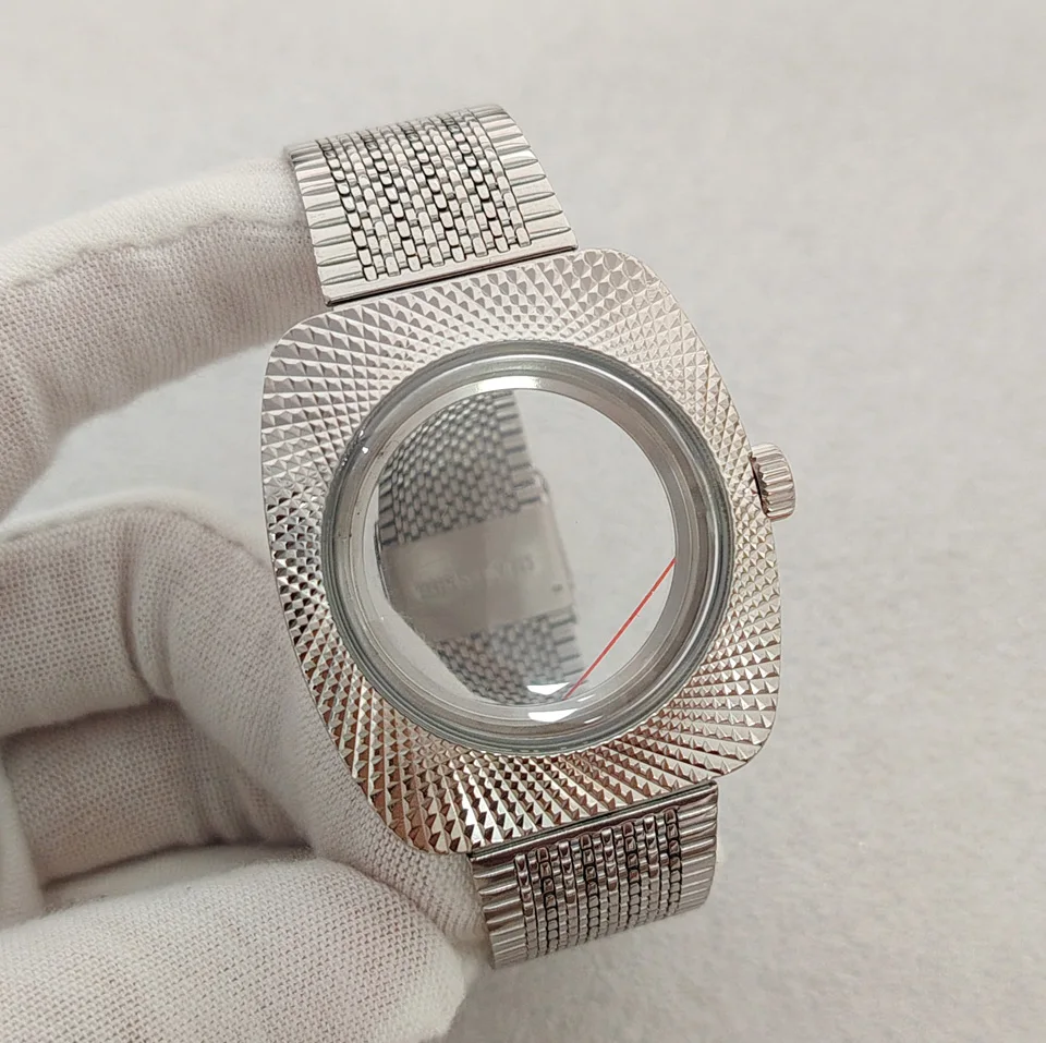 Snake-patterned NH35 Case and Strap 36.5mm Geometric Design Bubble Mirror Watch Modification Accessories for Mechanical Movement