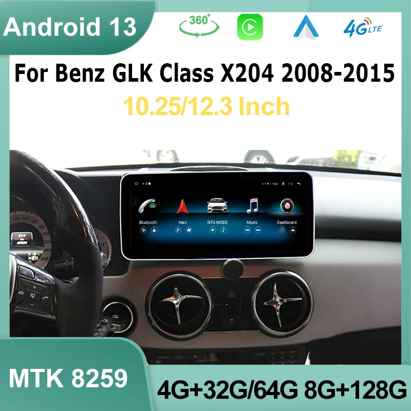 

Android 13 AUTO Carplay For Mercedes Benz GLK X204 2008-2015 Car Video Player Multimedia Screen GPS Navigation 360 Camera Screen