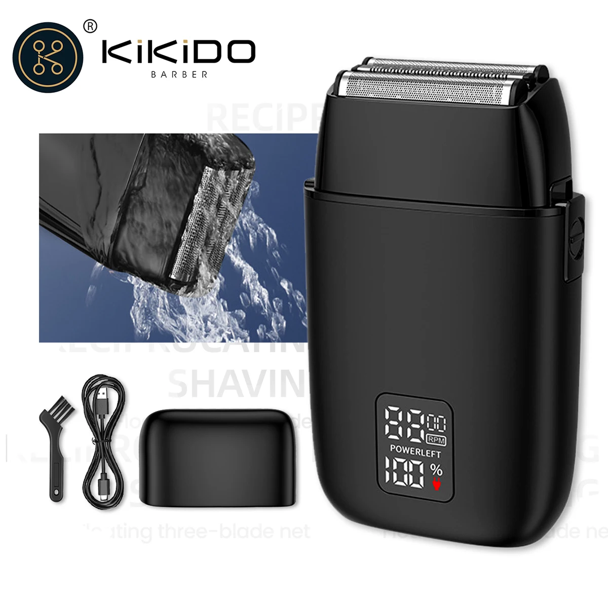 KIKIDO Electric Shavers 8500 RPM Professional Razor Type-C Rechargeable Shaving Beard Machine Trimmer Dry Wet Shaving Washable