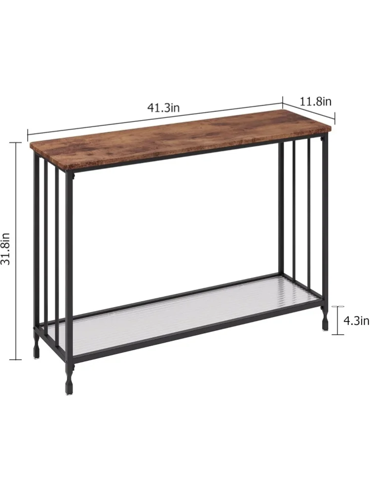 Garvee Transparente Etagenregale Sofa-Beistelltisch Flur-Beistelltisch: Brauner 2-stufiger Akzent-Konsolentisch für den Eingangsbereich, Moderner Außenrahmen-Schreibtisch für Wohnzimmer, Schlafzimmer,