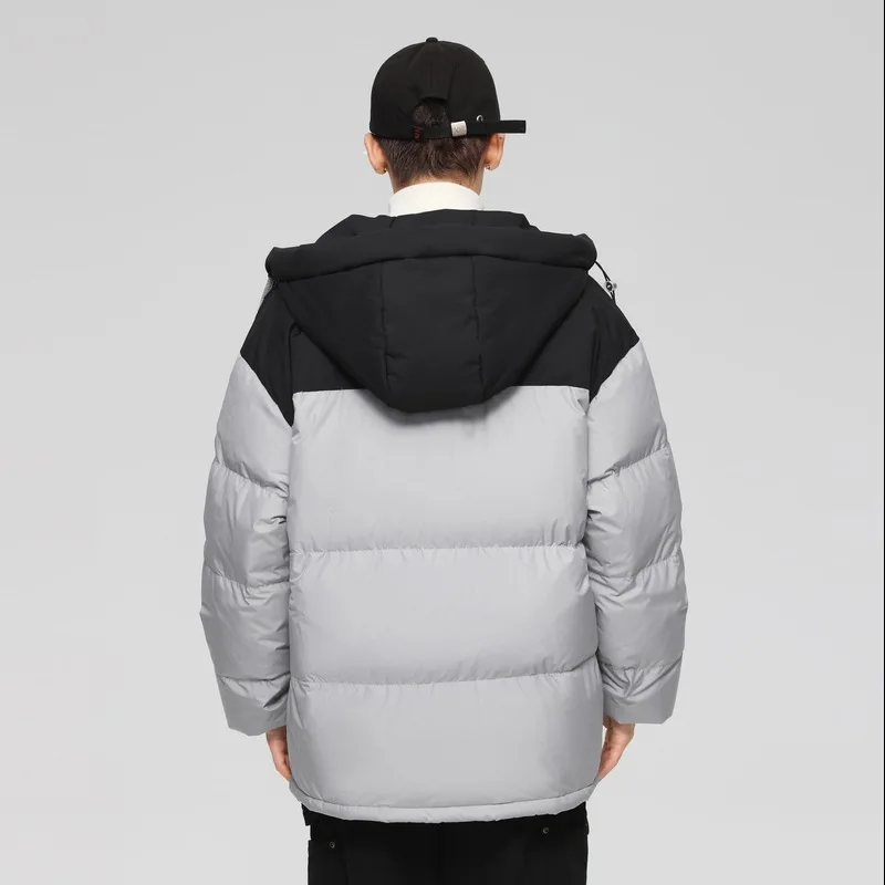 Autumn and winter new coat men's solid color hooded loose warm 90 white duck down men's and women's couples