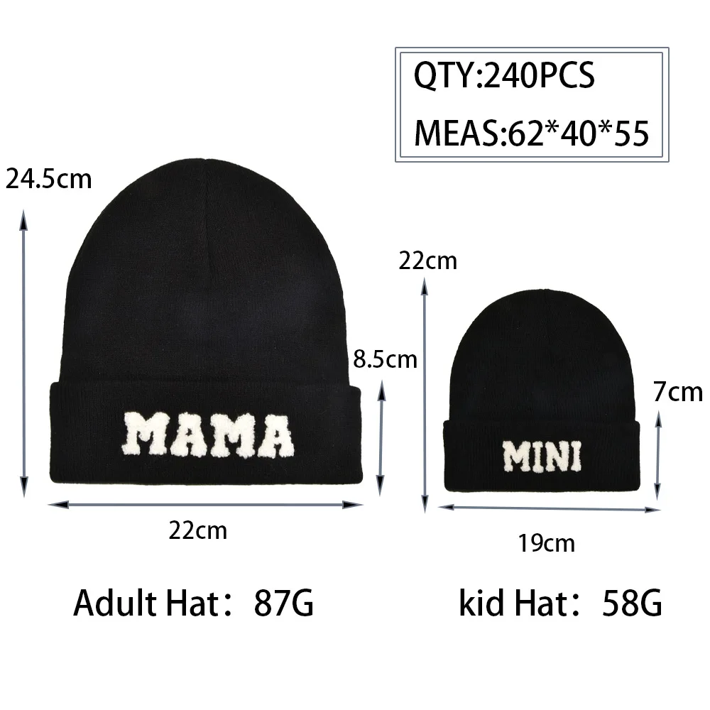 New Parent-child Knitted Hat Letter MAMA MINI Embroidered Beanie Hats Suit Mother Children Winter Outdoor Warm Pullover Cap 2Pcs