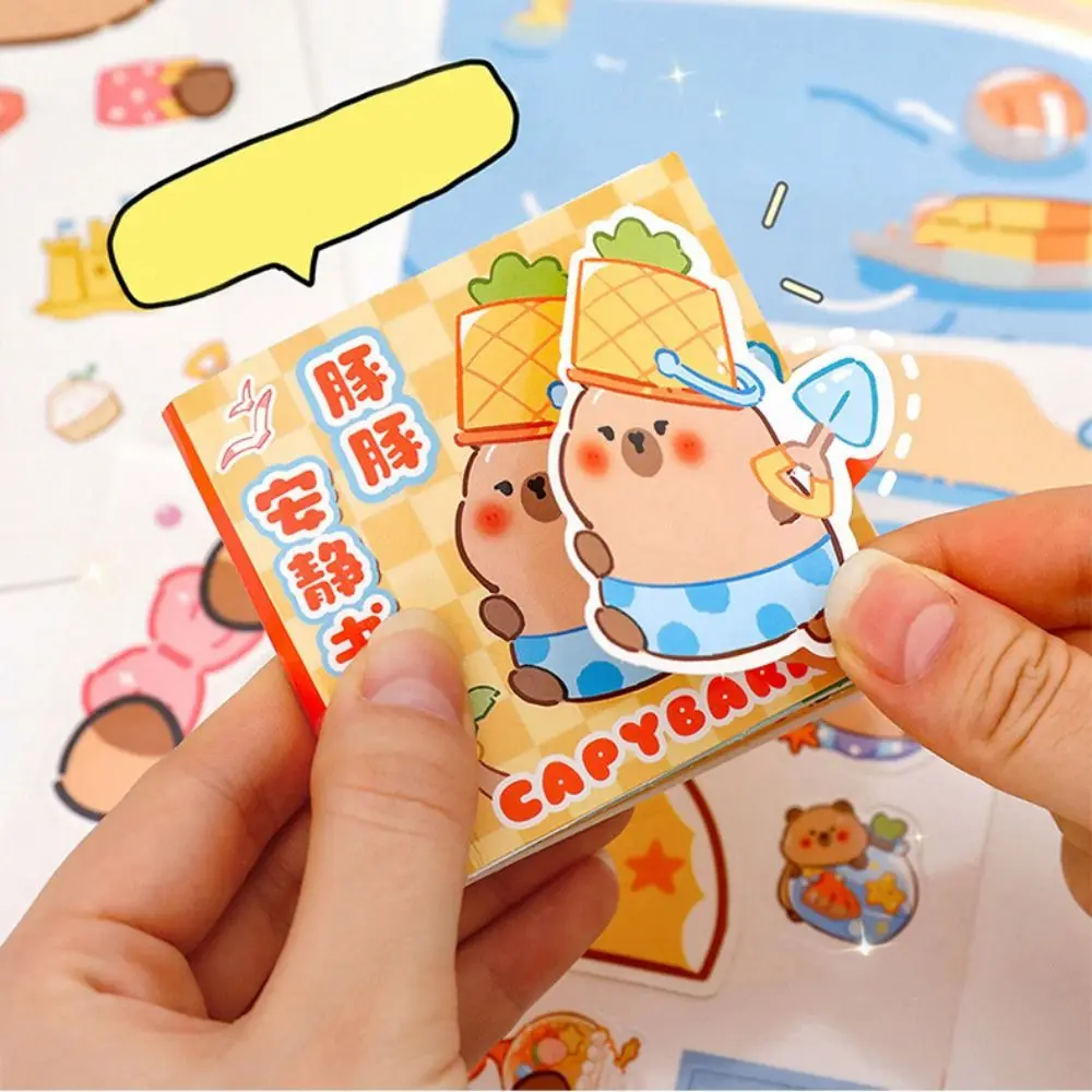 

Puffer Quiet Book Capybara Mini Toy Handmade Sticker DIY Children's and Students' Hand Book, Bean Book