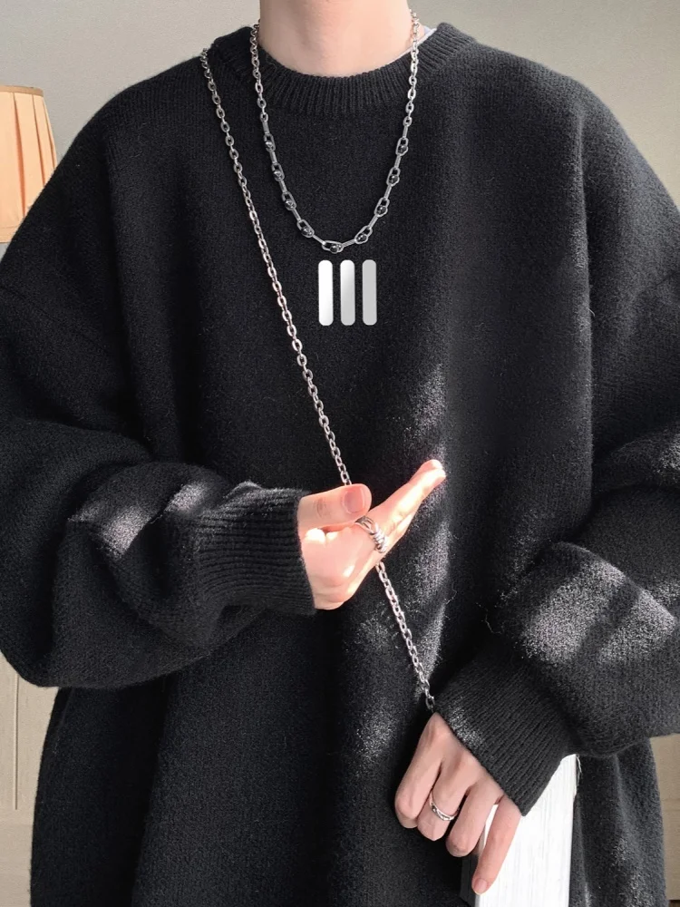 

Мужской вязаный свитер с круглым вырезом, утепленный, зимний, модный, повседневный, свободного кроя, базовый слой, удобный, из мягкого материала, с длинными рукавами.