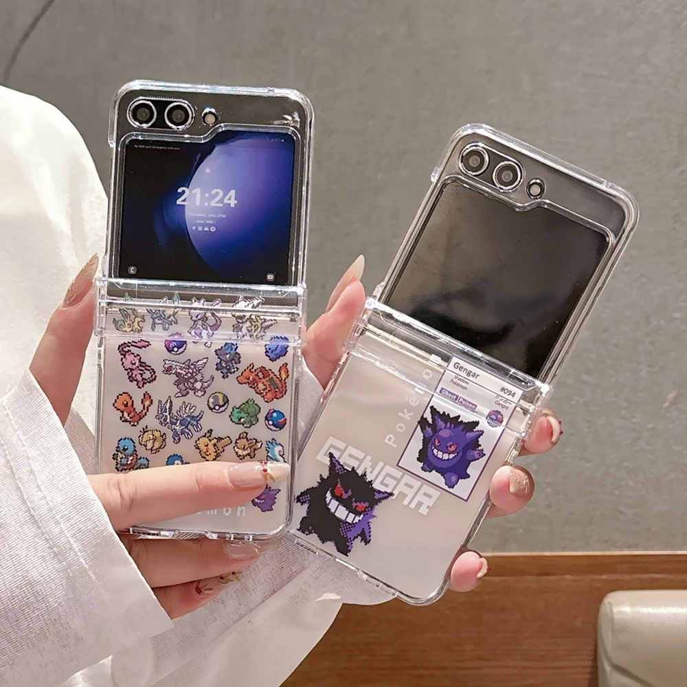 Fashion Pocket Monsters Pokemon Gengar Japan Anime Transparent Phone Case For Samsung Galaxy Z Flip 7 6 5 4 3 Hard TPU Cover