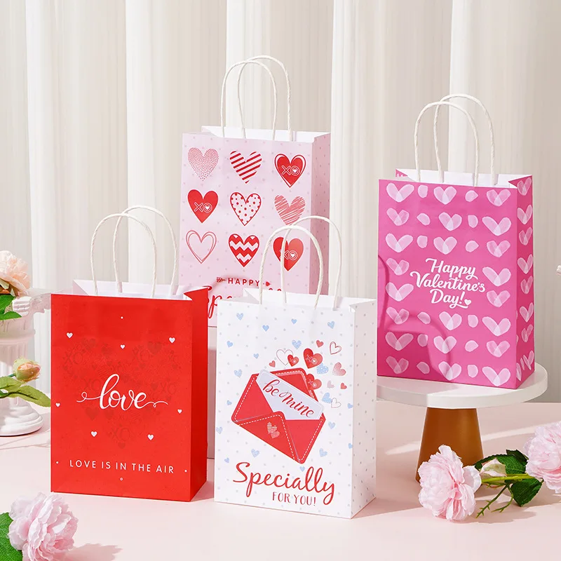 1pcs Love Gift Paper Bags With Handle Valentine’s Day Wedding Birthday Party Present Decoration Shopping Favors 2024