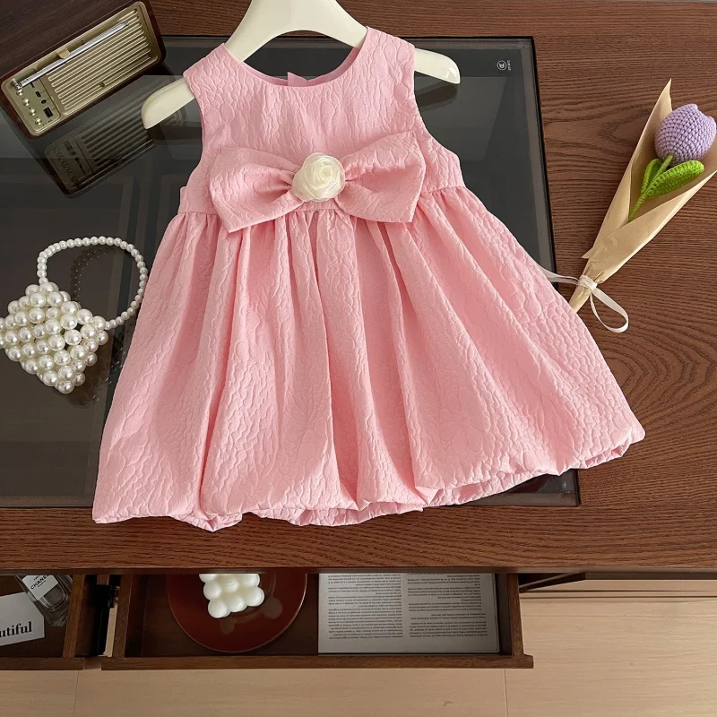 

New2024Girl's Big Bow Elegant Princess Dress Baby Summer Cute New Vest Dress-WSNY