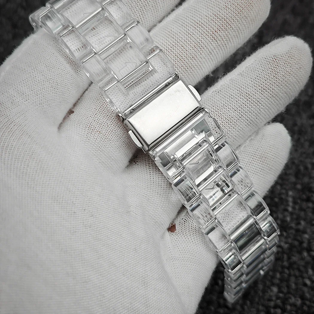 40 mm transparentes Uhrengehäuse, 20 mm Uhrenarmbänder-Set, grün leuchtendes Acryl-Kunststoffgehäuse für NH35/NH36-Uhrwerk, transparentes Armband