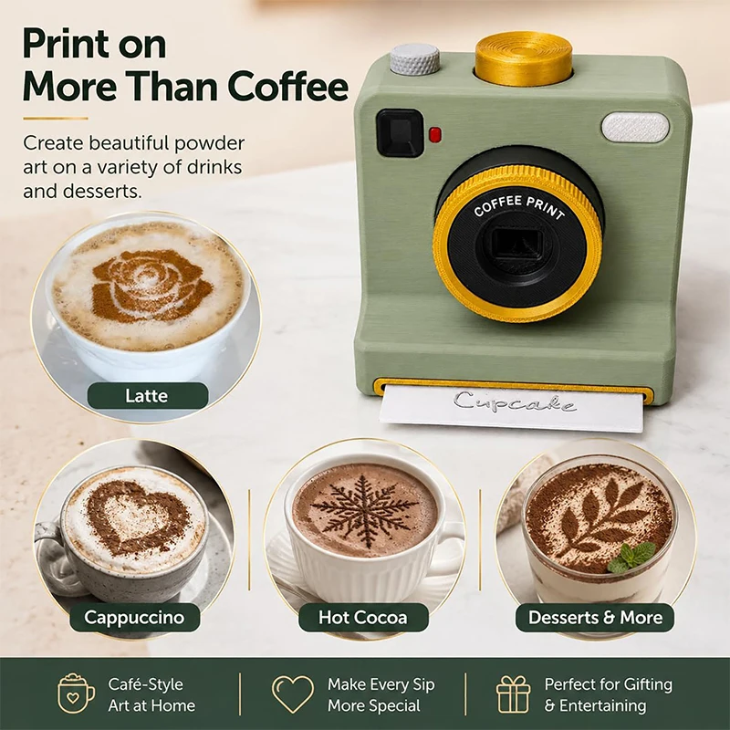 New 3D Printed Latte Art Camera One-click Coffee Foam Printer with Interchangeable Stencil Cards DIY Cappuccino Latte Maker