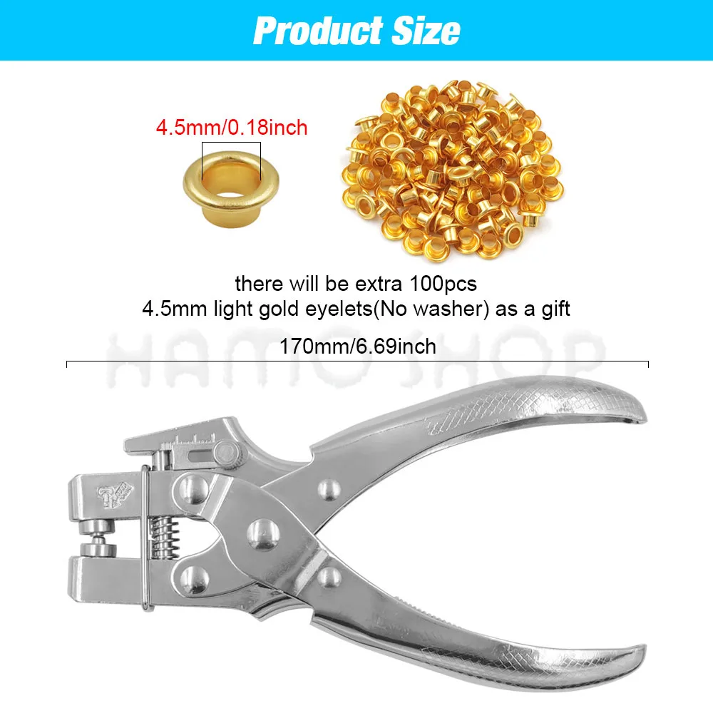 100/330 Stück 5mm Metallösen-Set mit Installationswerkzeugen, Lochzangen-Set für Lederarbeiten, Schuhe, Gürtel, Taschen, Kleidung – Detail 3