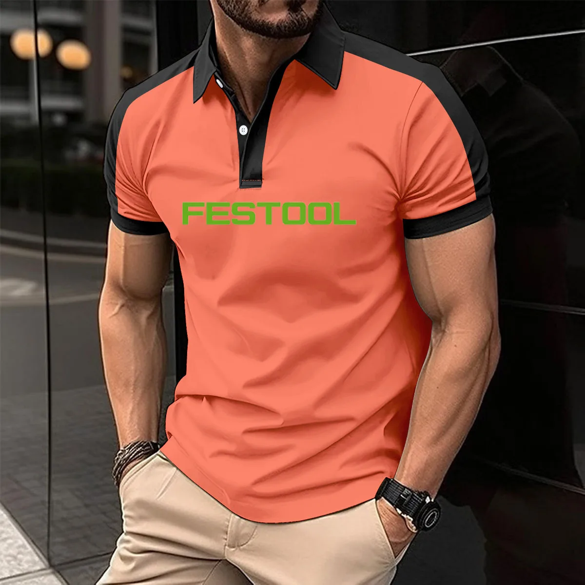 Harajuku lapel T-shirt for men Festool tools print High-end cotton POLO shirt 2024 New Brand business luxury men's POLO shirt