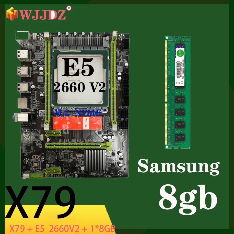 WJJDZ kit xeon X79 motherboard E5 2660 V2 Samsung 1*8gb RAM  8gb ddr3 memory e5 2660V2 motherboards kits for pc gaming