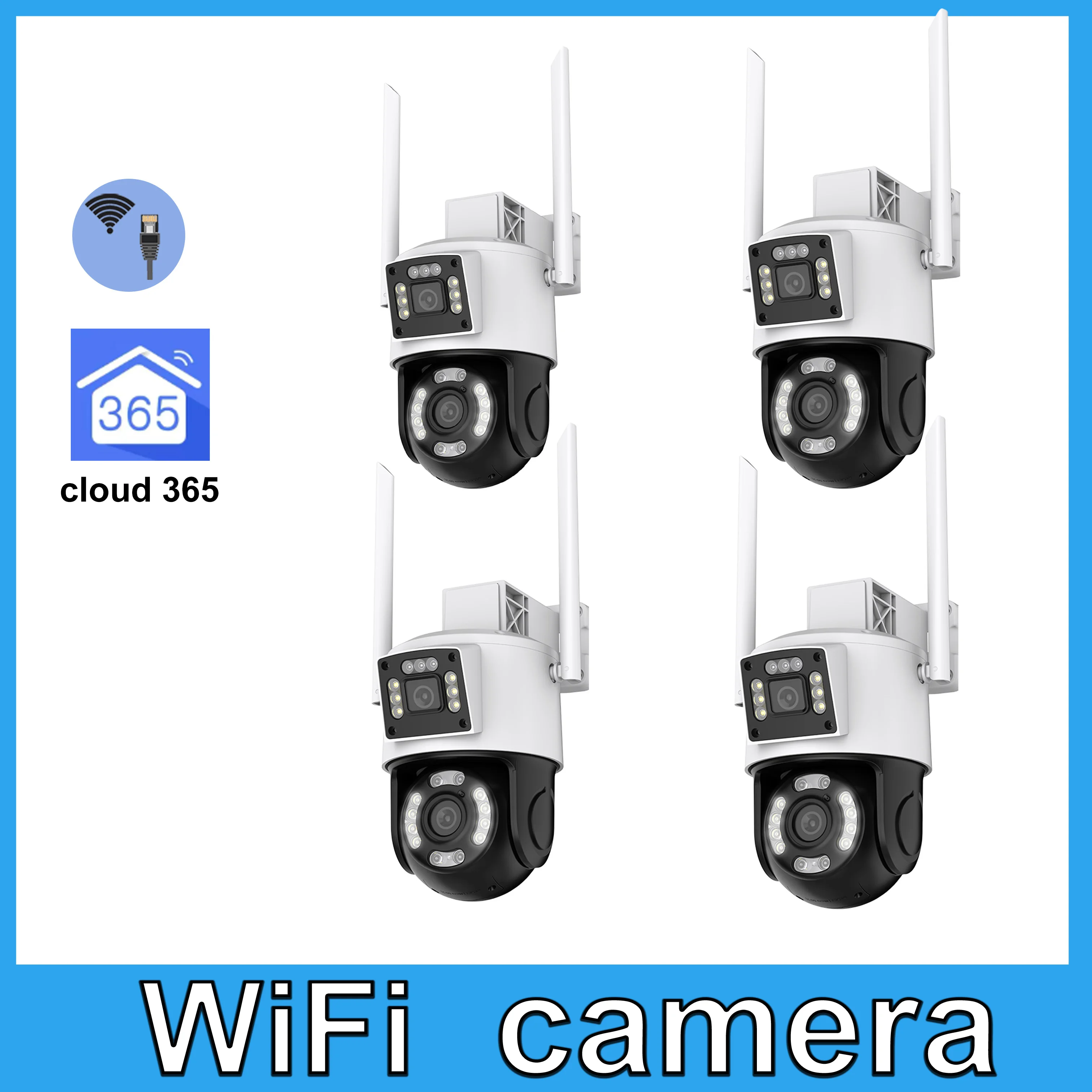 Telecamera Wi-Fi 1-4 pezzi con 360 °   Visualizzazione panoramica, tracciamento del movimento Capacità di visione notturna Rilevamento AI gratuito e cloud