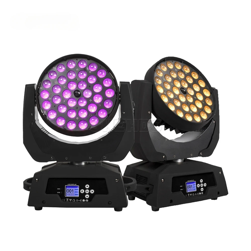 SHEHDS 2PCS 36x18W LED Moving Head Key Button Version RGBWA+UV 6in1 Zoom Wash Stage Light For DJ Disco Christmas Lights Party