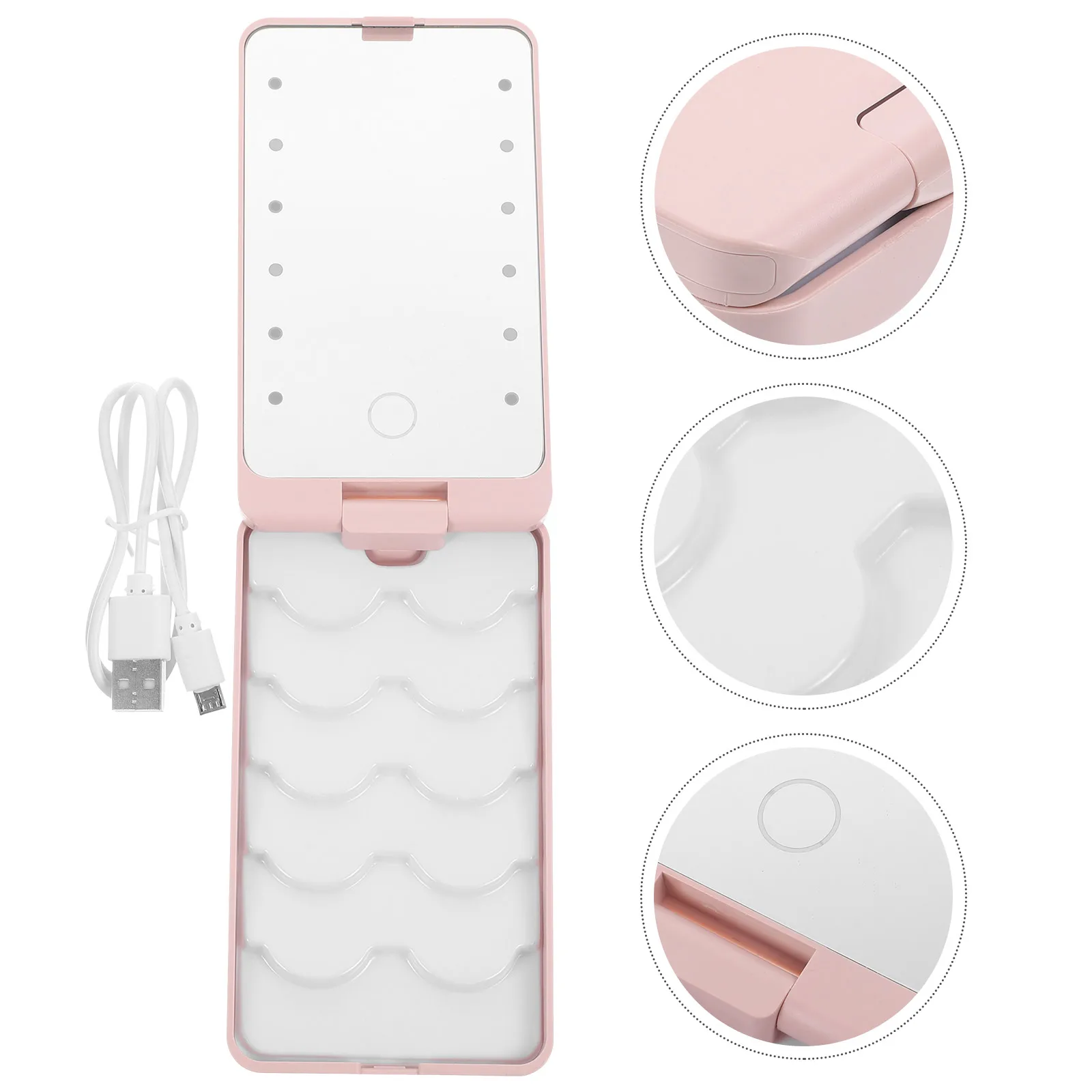 Eyelash Storage Box Mirror Case Holder Mascara Container ABS Plastic Reusable Durable LED Eyelash Organizer Makeup