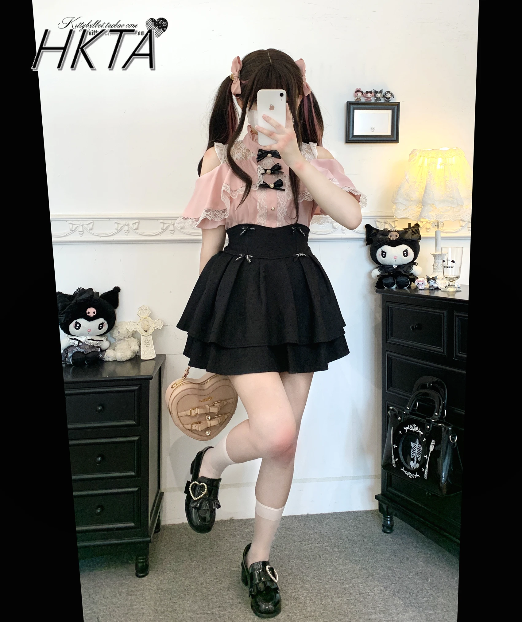 Camicie Lolita originali Ragazza Donna Camicetta a maniche corte con spalle scoperte in pizzo giapponese Mine Top Estate Nuova camicia in chiffon con fiocco dolce