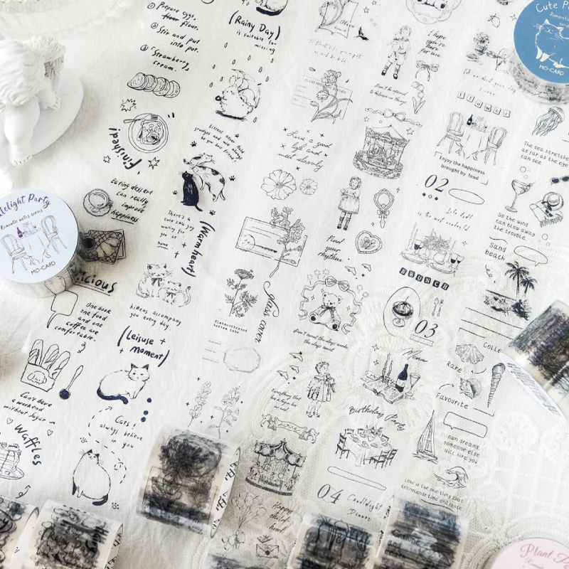 Mr Paper 3rolls/bag Romantic Notebook Series PET Waterproof Tape Masking Tape Handbook DIYLaptop Photo Frame