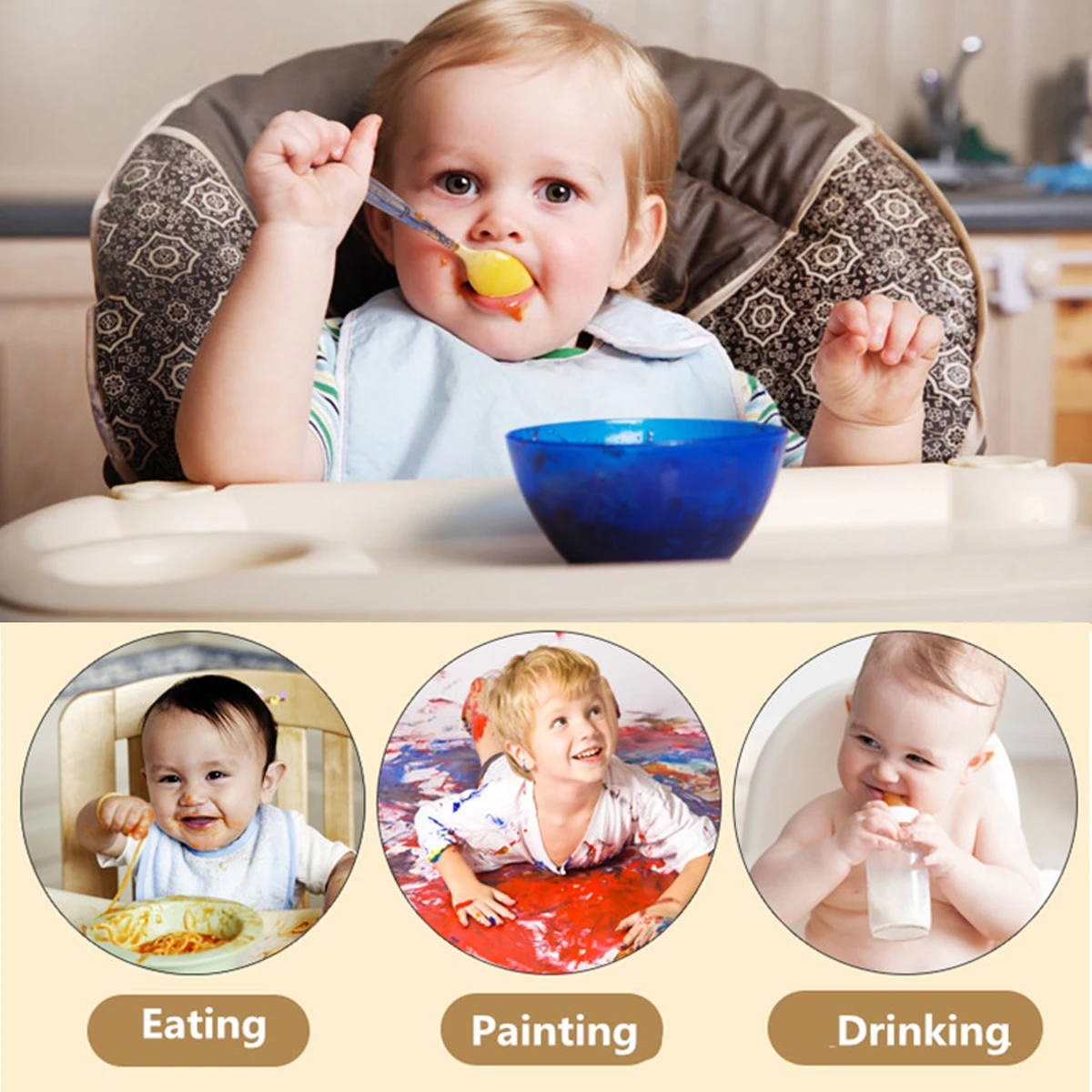 

1Pcs Waterproof Smock Polar Bear Pattern Adjustable Painting Apron Washable for Children Size M Blue