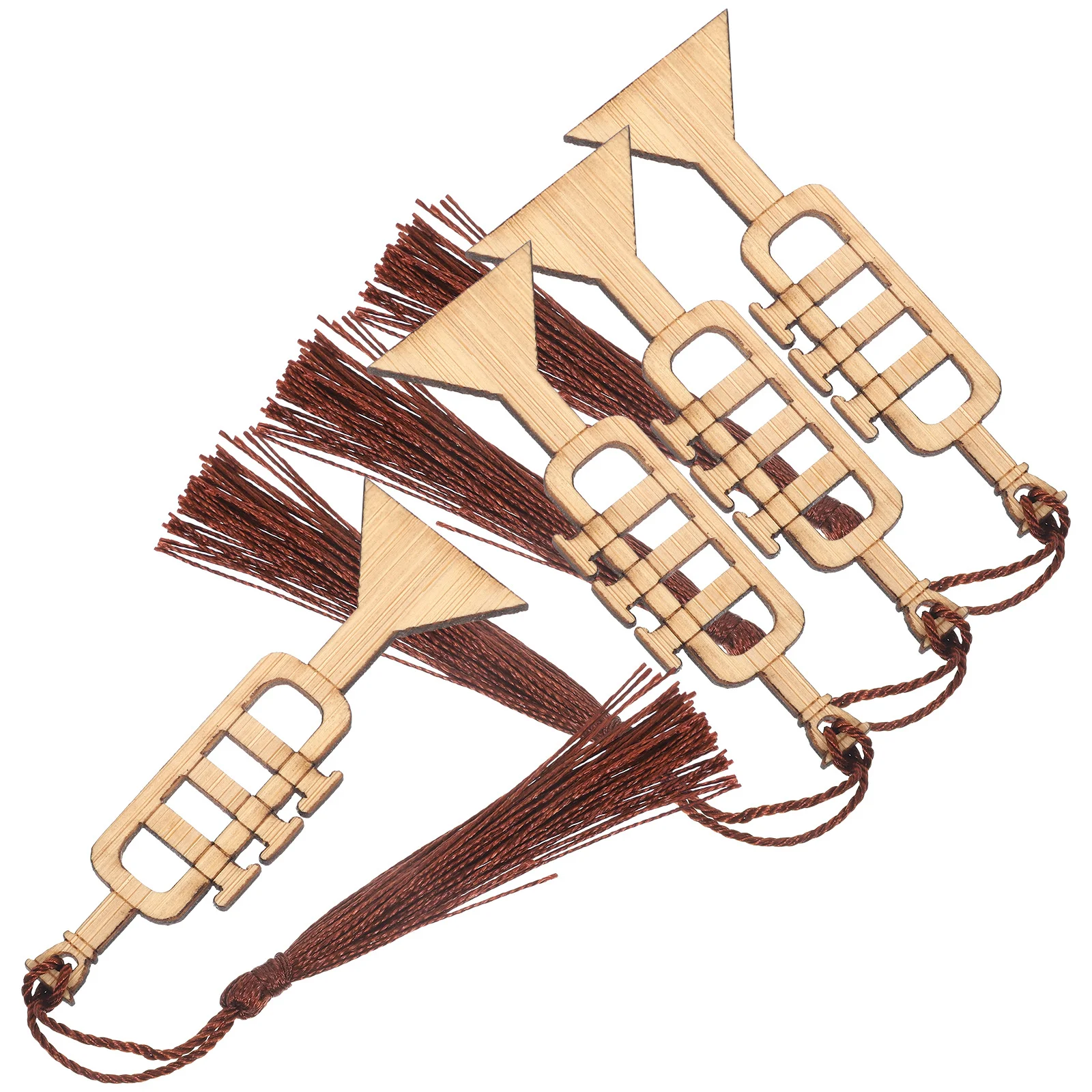 4Pcs Small Wooden Trumpet Shape Bookmarks Decorative Lightweight Tassel Design Book Page Markers for Adults Women Reading