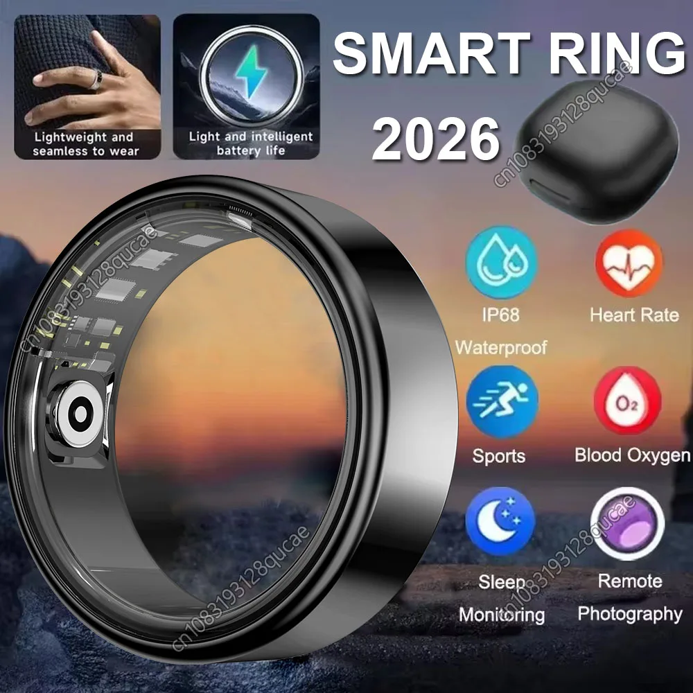 2026 New R09 Smart Ring Men Women with Charging Case,Heart Rate Blood Oxygen,Skin Temperature Monitor,5ATM Waterproof Smartring