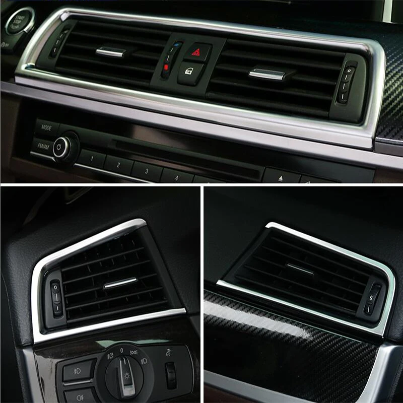 For BMW 5 Series F10 F11 F18 Accessories Stainless Steel Modified Interior Car Central Air Outlet Set Trim Sticker Frame Styling