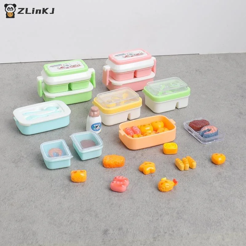 ▶1 Set Simulation Mini Cartoon Lunch Box Tableware Decor Scene Toys Miniature Dollhouse Kitchen Storage Box For Doll Accessories